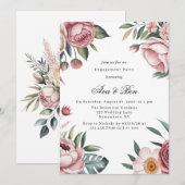 Elegant Blush Roze Bloemen Verlovingsfeest Kaart (Voorkant / Achterkant)