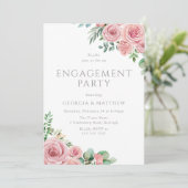 Elegant Blush Roze Bloemen Verlovingsfeest Kaart (Staand voorkant)