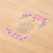 Elegant Blush Roze Bloemen Victoriaans Vrijgezelle Acryl Uitnodigingen (Laagn)