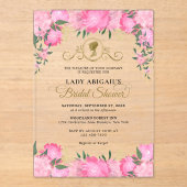 Elegant Blush Roze Bloemen Victoriaans Vrijgezelle Acryl Uitnodigingen (Voorkant)