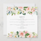 Elegant Blush Roze Bloemen Vierkant Diner Menu Kaa Kaart (Voorkant)