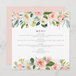 Elegant Blush Roze Bloemen Vierkant Diner Menu Kaa Kaart