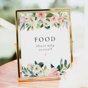 Elegant Blush Roze Bloemen Voedsel Tafelteken Poster