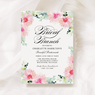 Elegant Blush Roze Bloemen Waterverf Bruidsbrunch Kaart