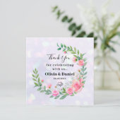 Elegant Blush Roze Bloemen Waterverf Bruiloft Bedankkaart (Staand voorkant)