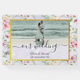 Elegant Blush Roze Bloemen Waterverf Bruiloft Gastenboek