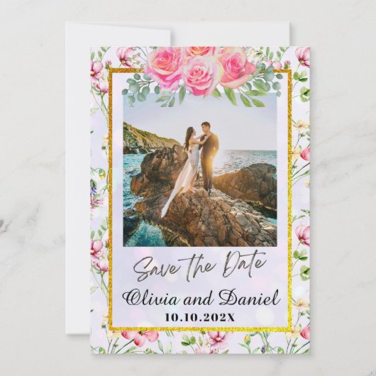 Elegant Blush Roze Bloemen Waterverf Bruiloft Kaart (Voorkant)