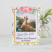 Elegant Blush Roze Bloemen Waterverf Bruiloft Kaart (Staand voorkant)