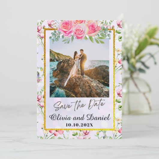 Elegant Blush Roze Bloemen Waterverf Bruiloft Kaart (Staand voorkant)