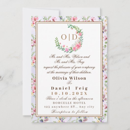 Elegant Blush Roze Bloemen Waterverf Bruiloft Kaart (Voorkant)