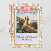 Elegant Blush Roze Bloemen Waterverf Bruiloft Kaart (Voorkant / Achterkant)