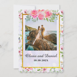 Elegant Blush Roze Bloemen Waterverf Bruiloft Kaart