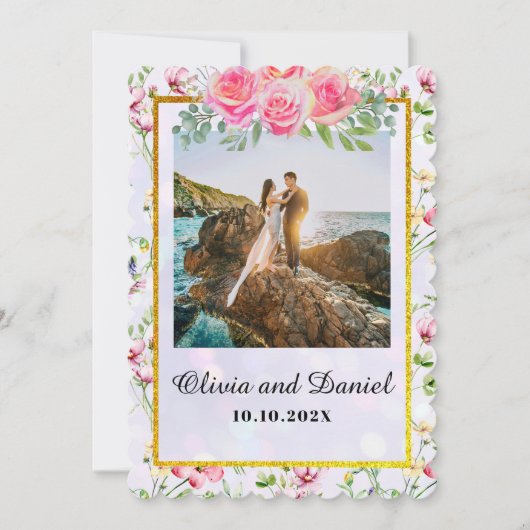 Elegant Blush Roze Bloemen Waterverf Bruiloft Kaart (Voorkant)