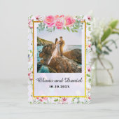 Elegant Blush Roze Bloemen Waterverf Bruiloft Kaart (Staand voorkant)