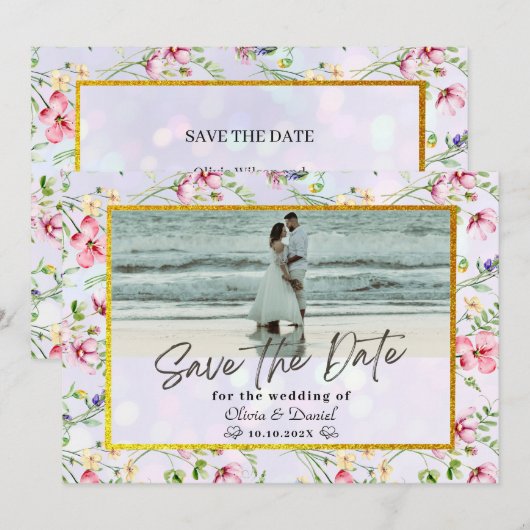 Elegant Blush Roze Bloemen Waterverf Bruiloft Kaart (Voorkant / Achterkant)