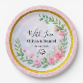 Elegant Blush Roze Bloemen Waterverf Bruiloft Papieren Bordje (Voorkant)