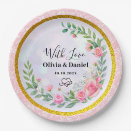 Elegant Blush Roze Bloemen Waterverf Bruiloft Papieren Bordje