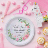 Elegant Blush Roze Bloemen Waterverf Bruiloft Papieren Bordje (Feest)