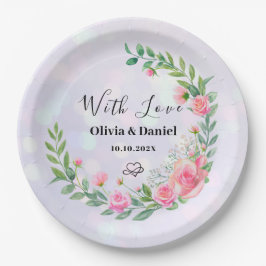 Elegant Blush Roze Bloemen Waterverf Bruiloft Papieren Bordje