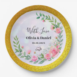 Elegant Blush Roze Bloemen Waterverf Bruiloft Papieren Bordje