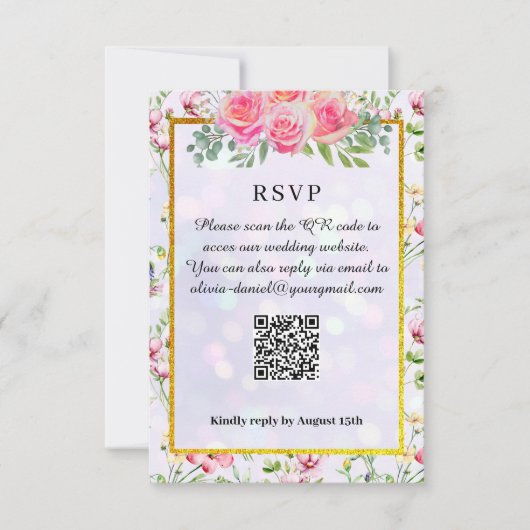 Elegant Blush Roze Bloemen Waterverf Bruiloft RSVP Kaartje (Voorkant)