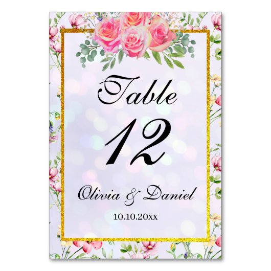 Elegant Blush Roze Bloemen Waterverf Trouwtafel Kaart (Voorkant)