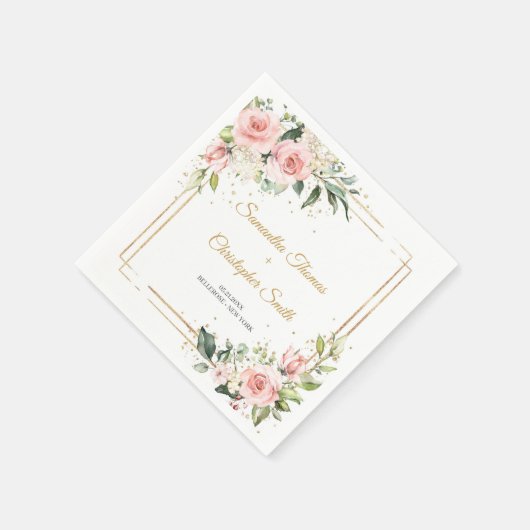 Elegant Blush roze bloemenbruiloft rozen groen Servet (Hoek)