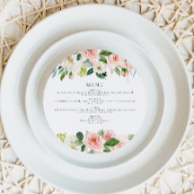 Elegant Blush Roze Bloemencirkel Diner Menu Kaart