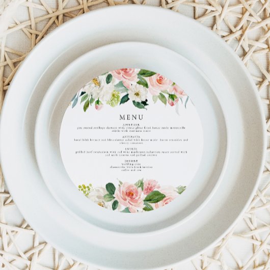 Elegant Blush Roze Bloemencirkel Diner Menu Kaart