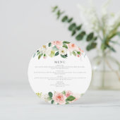 Elegant Blush Roze Bloemencirkel Diner Menu Kaart (Staand voorkant)