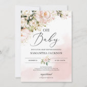 Elegant blush roze bloemengouden meisje oh baby sh kaart (Voorkant)