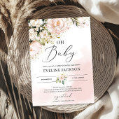 Elegant blush roze bloemengouden meisje oh baby sh kaart
