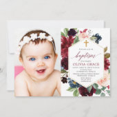Elegant blush roze bogundy navy baptisme foto kaart (Voorkant)