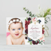 Elegant blush roze bogundy navy baptisme foto kaart (Staand voorkant)