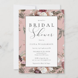 Elegant Blush Roze Bourgogne Bloemen Vrijgezellenf Kaart