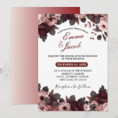 Elegant Blush Roze Bourgogne Roos Boho Bruiloft Kaart (Voorkant / Achterkant)