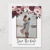 Elegant Blush Roze Bourgogne Roos Save The Date (Voorkant)