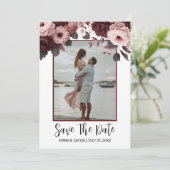 Elegant Blush Roze Bourgogne Roos Save The Date (Staand voorkant)
