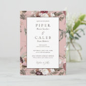 Elegant Blush Roze Bourgondië Bloemen Bruiloft Inv Kaart (Staand voorkant)