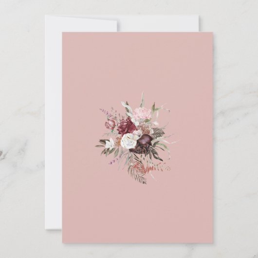 Elegant Blush Roze Bourgondië Bloemen Bruiloft Inv Kaart (Achterkant)