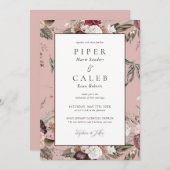 Elegant Blush Roze Bourgondië Bloemen Bruiloft Inv Kaart (Voorkant / Achterkant)