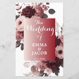 Elegant Blush Roze Bourgondië Floral bruiloft prog