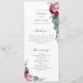 Elegant Blush Roze Bourgondië Floral Foliage Bruil Programmakaart (Voorkant)