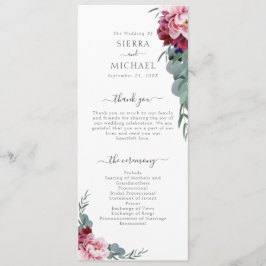 Elegant Blush Roze Bourgondië Floral Foliage Bruil Programmakaart