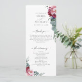 Elegant Blush Roze Bourgondië Floral Foliage Bruil Programmakaart (Staand voorkant)