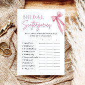 Elegant Blush Roze Bow Bruids Scattergories Game Kaart