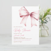 Elegant Blush Roze Bow Coquette Meisje Baby shower Kaart (Staand voorkant)