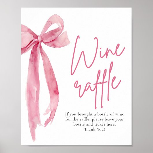 Elegant Blush Roze Bow Wijn Raffle Game Sign Poster (Voorkant)