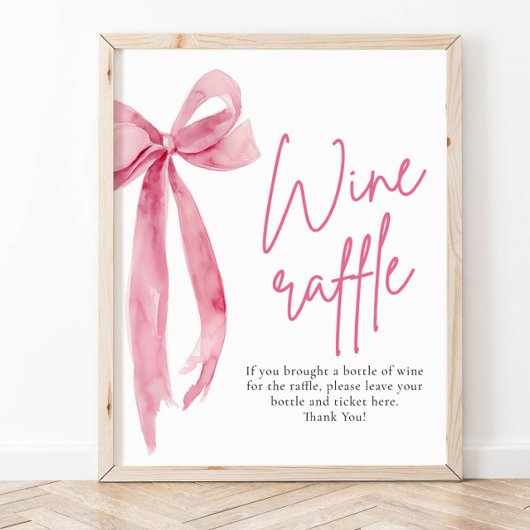 Elegant Blush Roze Bow Wijn Raffle Game Sign Poster