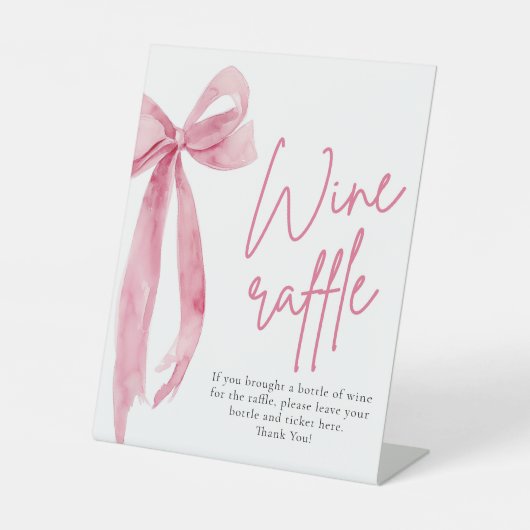 Elegant Blush Roze Bow Wijn Raffle Game Sign Reclamebord Met Voetstuk (Voorkant)